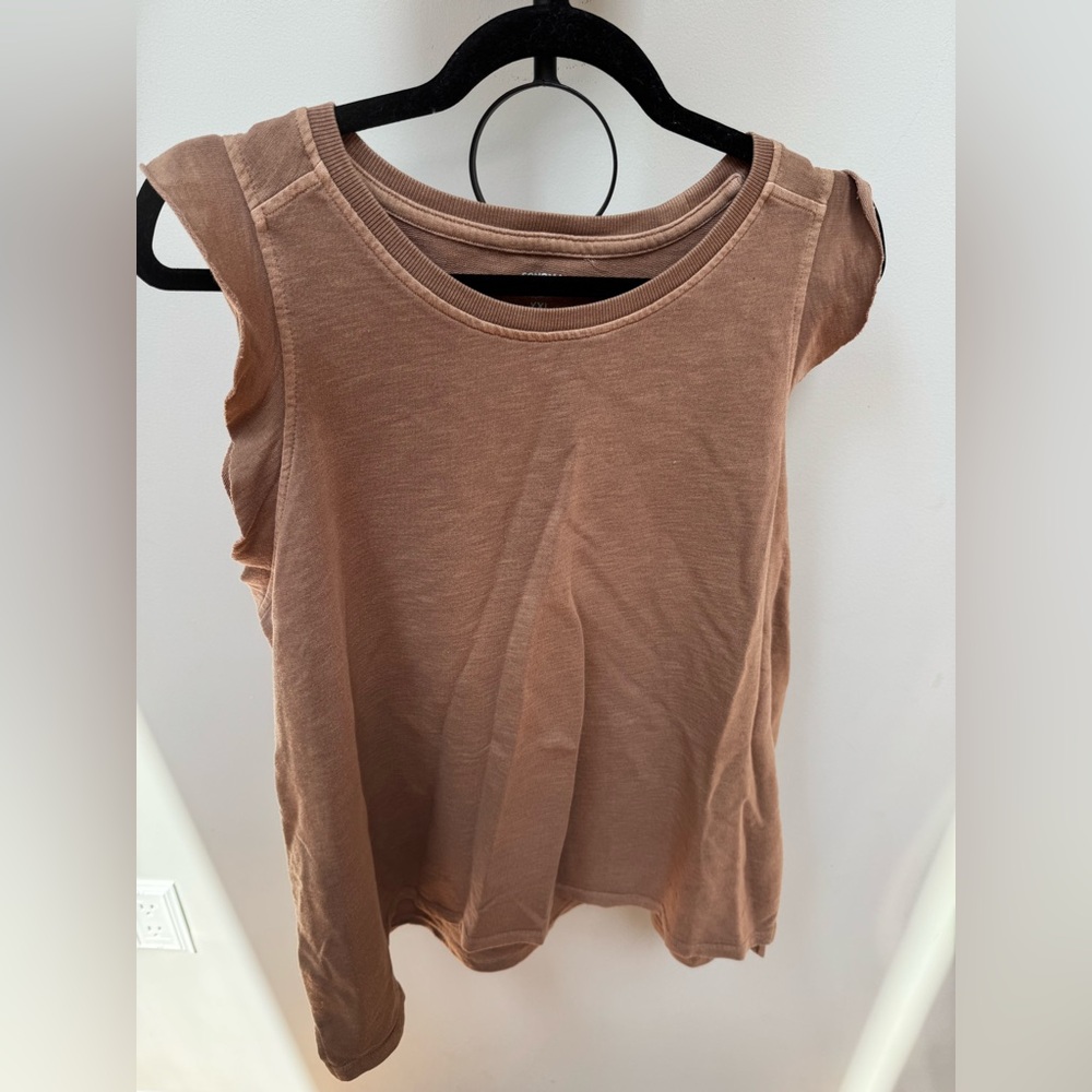 Sonoma - Women's Tan Vintage-Look Sleeveless Ruffle Top